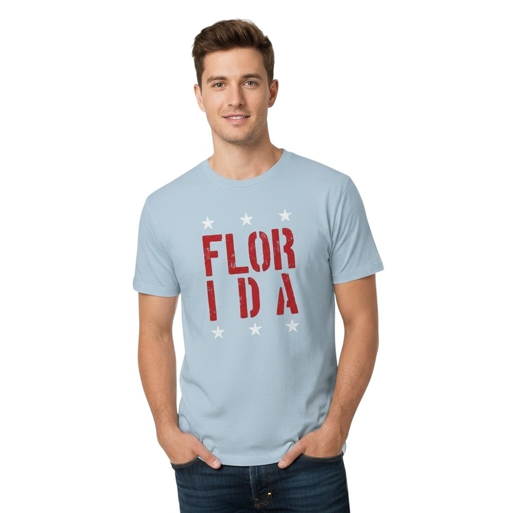 Home Free Florida‎ T Shirt Blue Red Crew Neck Patriotic USA Casual Graphic Tee M